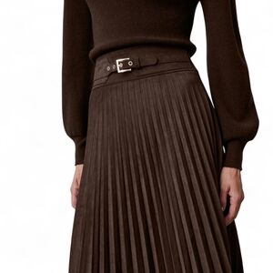 Medium Soft Surroundings Laffaire Faux Suede pleated stretch Skirt Dark Brown